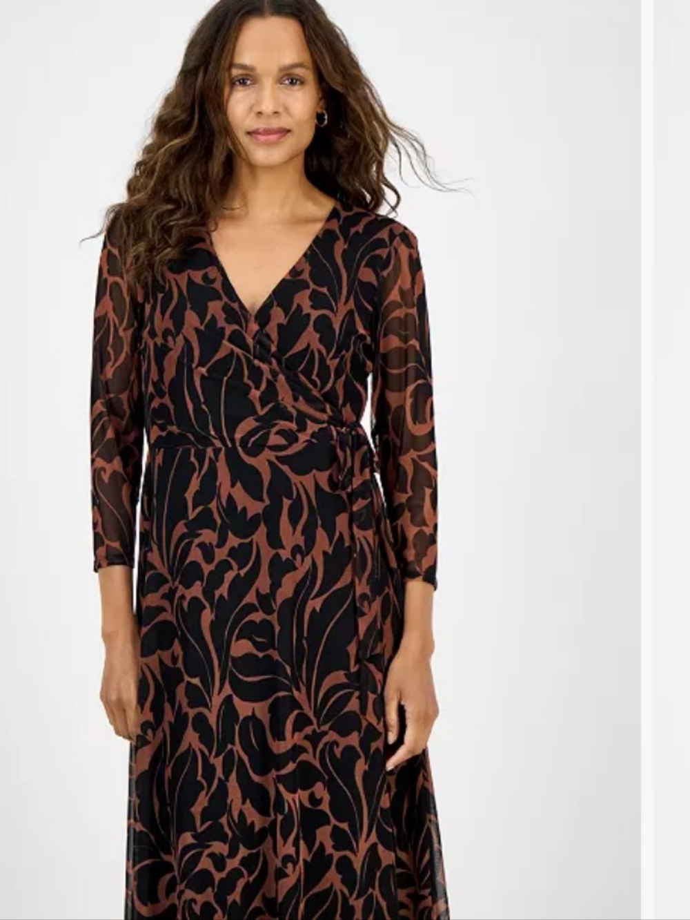Connected Petite Printed Surplice siad_Tie dress